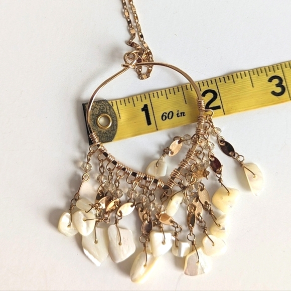 Express Wire Wrapped Pendant Mixed Media Tassel Long Necklace Gold Plated - Picture 9 of 9